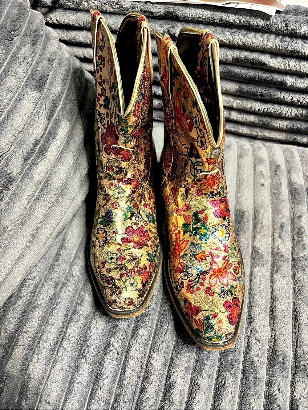 Roper Ingrid Floral Metallic Western Booties Multicolor & Brown US 8